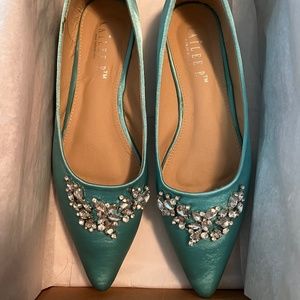 Teal blue jewel toed flats